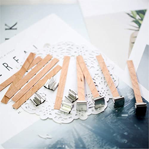 100pcs Wooden Candle Wicks, Candle Making Wicks 5.1 X 0.5 Inch Naturally Smokeless Wooden Candle Wicks Candle Cores with Iron Stand for DIY Candle Making(50 Set)