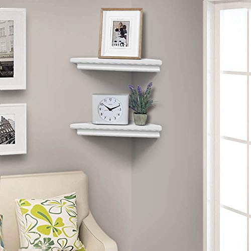 AHDECOR White Corner Shelves, Easy-to-Install Floating Corner Shelves for Home Décor, Ideal for Displaying Keepsakes, 2-Pack