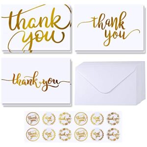 supla 102 sets gold foil thank you cards bulk with envelopes stickers thank you notes 3 designs blank thank you note cards greeting cards 4" x 6" for weddings baby shower bridal shower