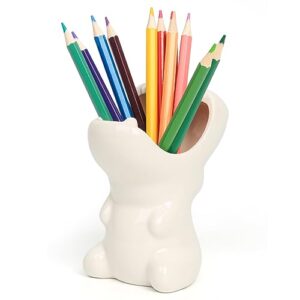 comsaf cute hippo shaped pen pencil holder, white ceramic succulent planter pots for home office decoration desk organization, set of 1