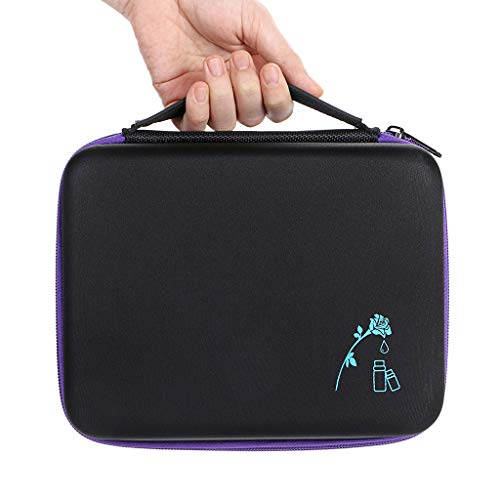 Hipiwe Hard Shell Essential Oil Carrying Case 30 Bottles EVA Essential Oils Storage Bag - Perfect for Essential Oils Bottle with Foam Insert (Black + Purple)