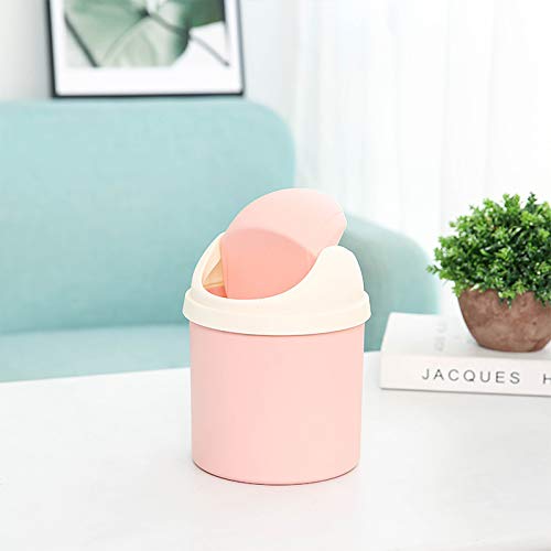 Desktop Mini Waste Can with Swing Lid, Stylish Lace Polka Dot Table Trash Bin Table Waste Paper Basket Round Small Trash Can for Office Bathroom Children Bedroom, Green