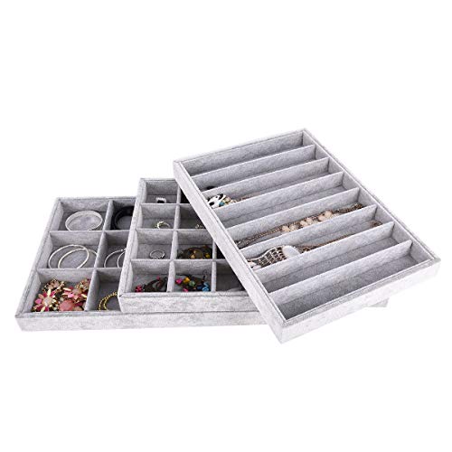 AUTOARK Ice Velvet Stackable Jewelry Tray Showcase Display Organizer,Set of 3,AJ-075