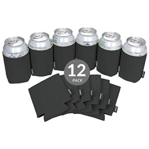 koozie neoprene beer can cooler - blank bulk insulated drink holder for cans and bottles - diy personalized gifts for bachelorette parties, weddings, birthdays (12 pack, black)