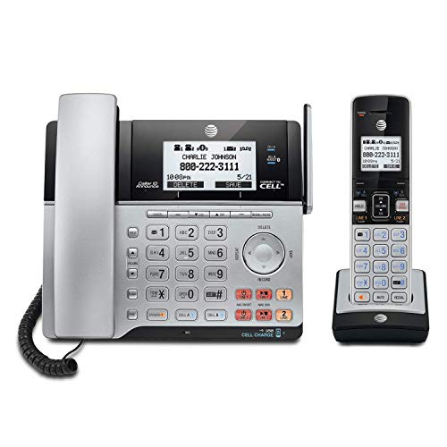 AT&T TL86103 DECT 6.0 Connect to Cell 2 Line Answering System with Caller ID/Call Waiting, 1 Corded & 1 Cordless Handset, Silver/Black (Renewed)