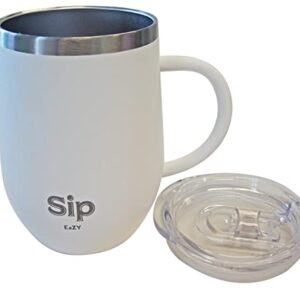 PINK SIP EAZY'S 12oz 18/8 StainlessSteel Insulated Cup, Handle & Lid - Keeps your Drinks Hot up to 6 hours Cold up to 24hour - Coffee, Tea, Beer, Water, Wine - Arrives Boxed for easy Gifting!