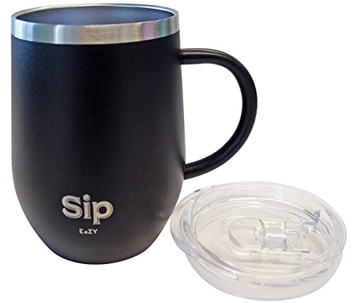 PINK SIP EAZY'S 12oz 18/8 StainlessSteel Insulated Cup, Handle & Lid - Keeps your Drinks Hot up to 6 hours Cold up to 24hour - Coffee, Tea, Beer, Water, Wine - Arrives Boxed for easy Gifting!