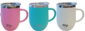 PINK SIP EAZY'S 12oz 18/8 StainlessSteel Insulated Cup, Handle & Lid - Keeps your Drinks Hot up to 6 hours Cold up to 24hour - Coffee, Tea, Beer, Water, Wine - Arrives Boxed for easy Gifting!