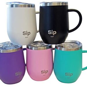 PINK SIP EAZY'S 12oz 18/8 StainlessSteel Insulated Cup, Handle & Lid - Keeps your Drinks Hot up to 6 hours Cold up to 24hour - Coffee, Tea, Beer, Water, Wine - Arrives Boxed for easy Gifting!