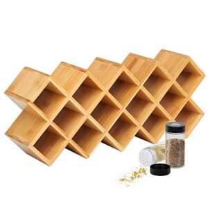 Criss-Cross 18-Jar Bamboo Countertop Spice Rack Organizer, Kitchen Cabinet Cupboard Wall Mount Door Spice Storage, Fit for Round and Square Spice Bottles, Free Standing for Counter, Cabinet or Drawers