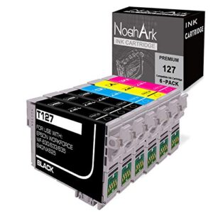 noahark 6 packs t127 remanufacture ink cartridge replacement for epson 127 t127 use for workforce 545 845 645 wf-3540 wf-3520 wf-7010 wf-7510 wf-7520 nx530 nx625 (3 black 1 cyan 1 magenta 1 yellow)
