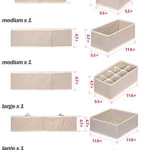 TENABORT 6 Pack Foldable Drawer Organizer Dividers Cloth Storage Box Closet Dresser Organizer Cube Fabric Containers Basket Bins for Underwear Bras Socks Panties Lingeries Nursery Baby Clothes Beige