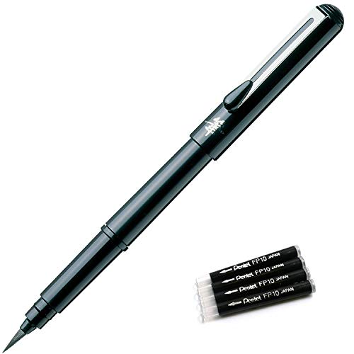 Pentel Arts Portable Pocket Brush Pen (Medium Point) 1Pen 2Refills +Refill FP10 4set