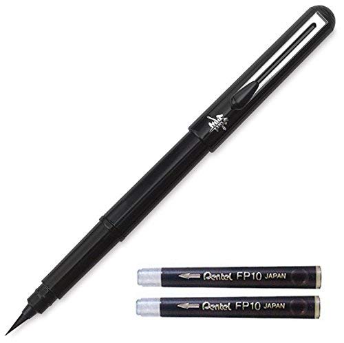 Pentel Arts Portable Pocket Brush Pen (Medium Point) 1Pen 2Refills +Refill FP10 4set
