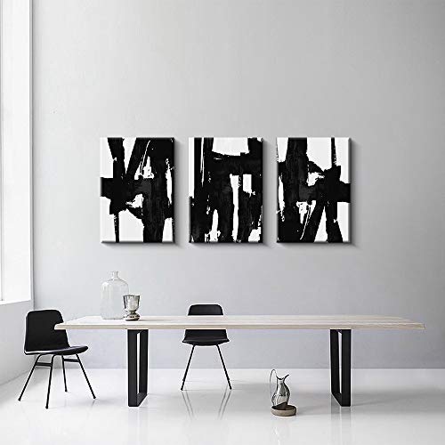 Pinetree Art 3 Panels Black and White Abstract Canvas Wall Art Prints 3D Textured Painting for Living Room (Large)