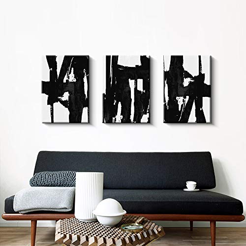 Pinetree Art 3 Panels Black and White Abstract Canvas Wall Art Prints 3D Textured Painting for Living Room (Large)