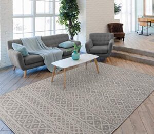 rugbuggery indoor outdoor moroccan boho panel area rug for patio, living room, bedroom, kitchen 5.3 x 7.6 ft, color: silver grey (washable, bohemian, non shedding, stain resistant, fade resistant)