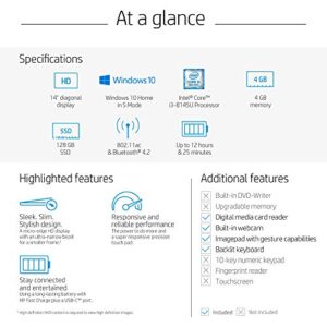 HP 14-Inch Laptop, Intel Core i3-8145U Processor, 4 GB SDRAM, 128 GB Solid-State Drive, Windows 10 Home in S Mode (14-df1020nr, Natural Silver)