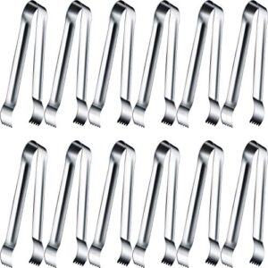 gejoy 12 pieces sugar tongs ice tongs stainless steel mini serving tongs appetizers tongs small kitchen tongs for tea party coffee bar kitchen (silver curved tip)
