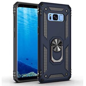 military grade drop impact for samsung galaxy s8 plus case(galaxy s8+) 360 metal rotating ring kickstand holder built-in magnetic car mount armor shockproof case for galaxy s8+ phone case (blue)