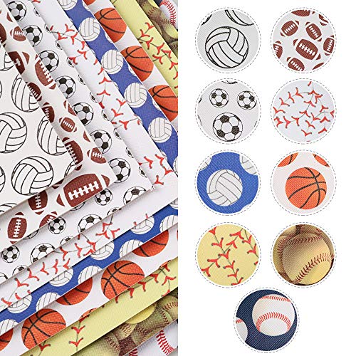 David accessories Sport Basketball Football Baseball Printed Faux Leather Sheet Synthetic Leather Fabric 9 Pcs 7.7" x 12.9" (20cm x 33cm) for DIY Earrings Hair Bows Making (Sport Set)