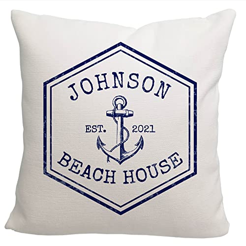 Pattern Pop Personalized Nautical Family Beach House Throw Pillow Cover - 17X17 Throw Pillow Cover (NO Insert) - Decorative Throw Pillow Cover