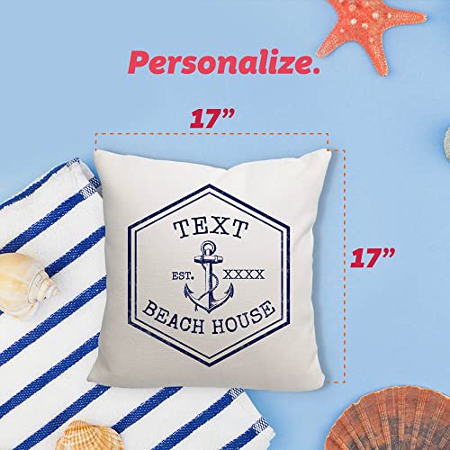 Pattern Pop Personalized Nautical Family Beach House Throw Pillow Cover - 17X17 Throw Pillow Cover (NO Insert) - Decorative Throw Pillow Cover