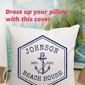 Pattern Pop Personalized Nautical Family Beach House Throw Pillow Cover - 17X17 Throw Pillow Cover (NO Insert) - Decorative Throw Pillow Cover