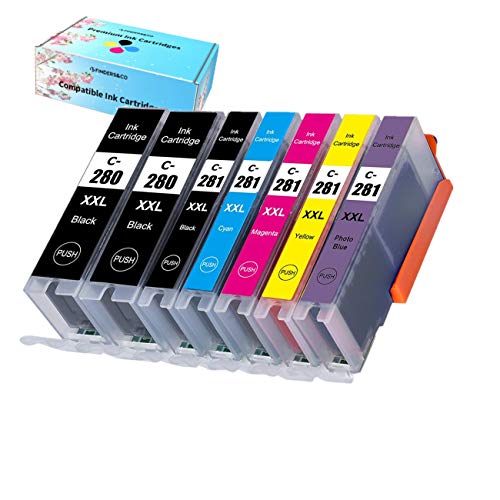 Compatible PGI-280 CLI-281 XXL Ink Cartridge Replacement for Canon 280 281 PGI-280XXL CLI-281XXL Ink Work with Canon Pixma TR7520 TS6320 TS8320 TS9120 TS9100 (with CLI281 PB, 7PK)