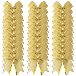 Micomon 50pcs 3-1/2" Metallic Gold Bows Twist Tie Bows for Gift Wrapping with Fish Tails (Gold)