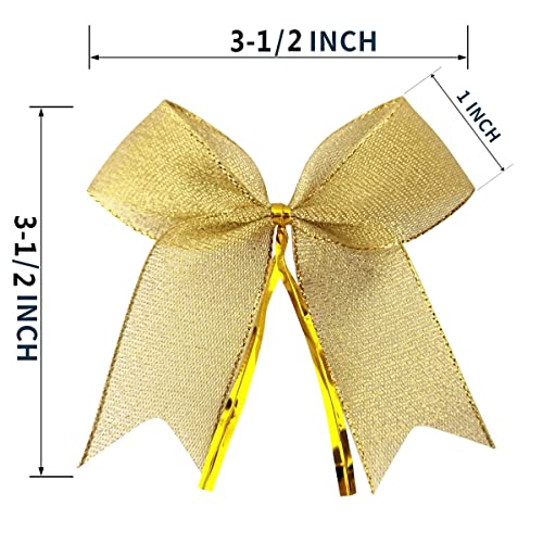 Micomon 50pcs 3-1/2" Metallic Gold Bows Twist Tie Bows for Gift Wrapping with Fish Tails (Gold)