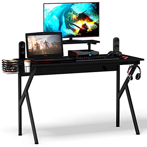 Tangkula Gaming Desk Computer Desk, Gaming Workstation with Cup and Headphone Holder, K-Shaped Gamer Table, PC Laptop Table for Pro Gamer