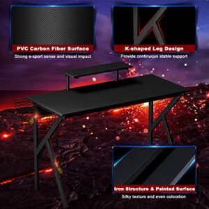 Tangkula Gaming Desk Computer Desk, Gaming Workstation with Cup and Headphone Holder, K-Shaped Gamer Table, PC Laptop Table for Pro Gamer