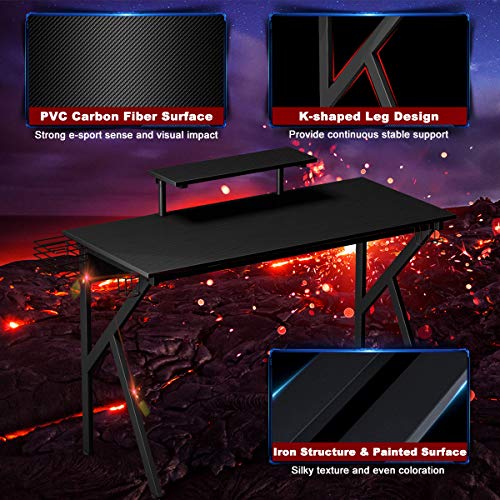 Tangkula Gaming Desk Computer Desk, Gaming Workstation with Cup and Headphone Holder, K-Shaped Gamer Table, PC Laptop Table for Pro Gamer