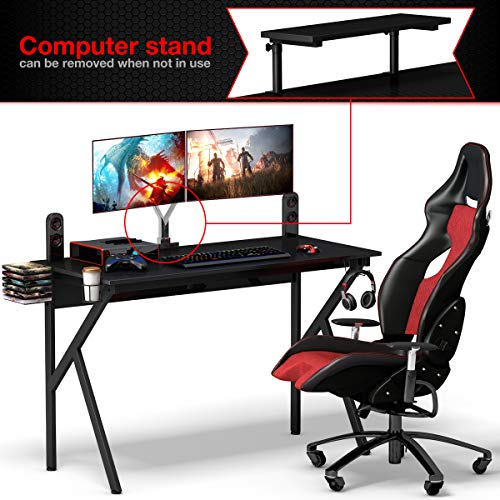 Tangkula Gaming Desk Computer Desk, Gaming Workstation with Cup and Headphone Holder, K-Shaped Gamer Table, PC Laptop Table for Pro Gamer