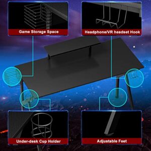 Tangkula Gaming Desk Computer Desk, Gaming Workstation with Cup and Headphone Holder, K-Shaped Gamer Table, PC Laptop Table for Pro Gamer