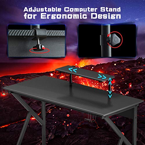 Tangkula Gaming Desk Computer Desk, Gaming Workstation with Cup and Headphone Holder, K-Shaped Gamer Table, PC Laptop Table for Pro Gamer