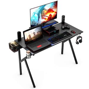 Tangkula Gaming Desk Computer Desk, Gaming Workstation with Cup and Headphone Holder, K-Shaped Gamer Table, PC Laptop Table for Pro Gamer