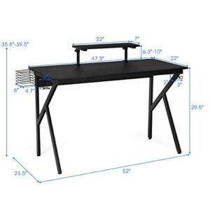 Tangkula Gaming Desk Computer Desk, Gaming Workstation with Cup and Headphone Holder, K-Shaped Gamer Table, PC Laptop Table for Pro Gamer