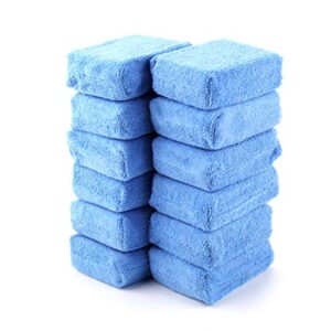 fasmov 12 pack premium grade microfiber applicator pad, microfiber sponge, car wash pads, cleaning pads, blue