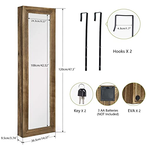 SRIWATANA Jewelry Armoire Cabinet, Solid Wood Jewelry Organizer with Full Length Mirror Wall/Door Mounted(Carbonized Black)