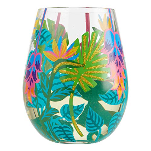 Enesco 6004763 Designs by Lolita Tropical Vibes Artisan Hand-Painted Stemless Wine Glass, 20 Ounce, Multicolor