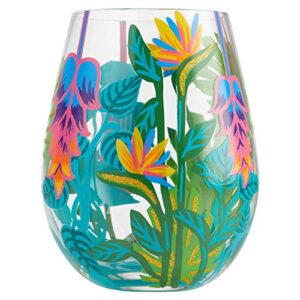 Enesco 6004763 Designs by Lolita Tropical Vibes Artisan Hand-Painted Stemless Wine Glass, 20 Ounce, Multicolor