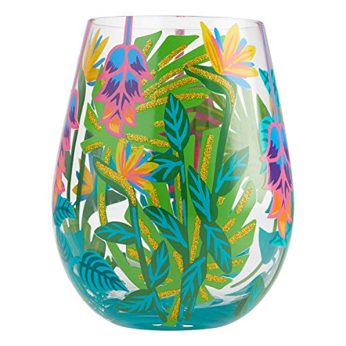 Enesco 6004763 Designs by Lolita Tropical Vibes Artisan Hand-Painted Stemless Wine Glass, 20 Ounce, Multicolor