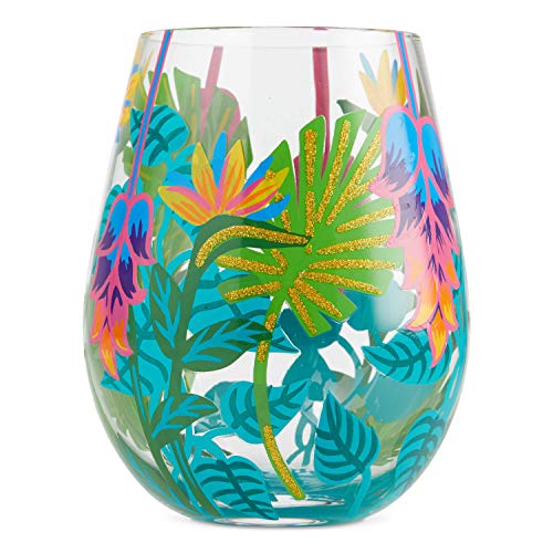 Enesco 6004763 Designs by Lolita Tropical Vibes Artisan Hand-Painted Stemless Wine Glass, 20 Ounce, Multicolor
