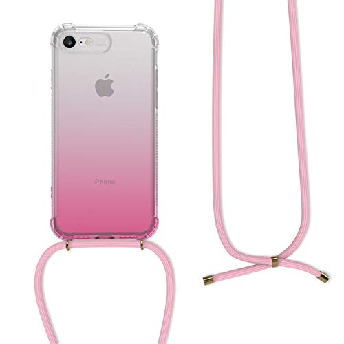 kwmobile Crossbody Case Compatible with Apple iPhone SE (2022) / iPhone SE (2020) / iPhone 8 / iPhone 7 Case Strap - Bicolor Dark Pink/Transparent