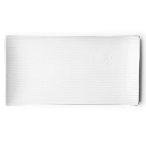 Flexzion White Serving Platters - 4 Pack Rectangular Serving Plate - 10 Inch Long Rectangle Ceramic Serving Platter Set for Appetizer, Meat, Bread, Dessert - Microwave, Oven, and Dishwasher Safe