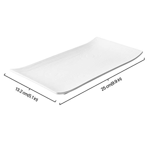 Flexzion White Serving Platters - 4 Pack Rectangular Serving Plate - 10 Inch Long Rectangle Ceramic Serving Platter Set for Appetizer, Meat, Bread, Dessert - Microwave, Oven, and Dishwasher Safe