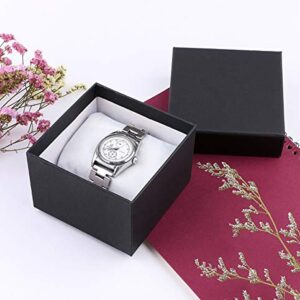 Black Gift Box, Dedoot Pack of 6 Square Watch Gift Box with Lids, 4.13x4.13x2.87 Inch Kraft Paper Watch Box Bridesmaid Proposal Gift Boxes for Tie Jewelry, Small Gifts Box for Presents, Christmas, Wedding Party