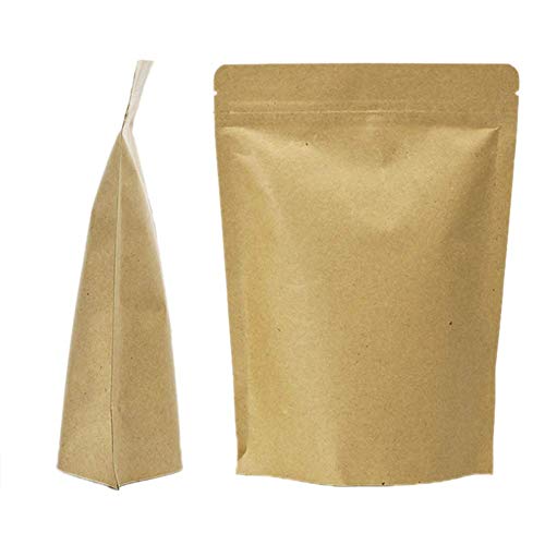 50 Pcs Stand Up Kraft Paper Bag Food Storage Pouch with Foil Lined Zip Lock for Coffee Nuts Tea, 3.5"x5.5"